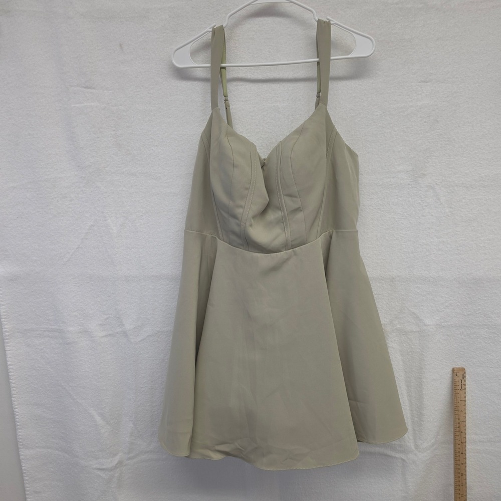 Sage Green Corset Lace Up Fit and Flare Mini Dress with Detachable Bow Accessory
